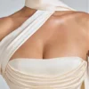 Rochie mini din satin cu gât drapat Anastasia, culoare ivoriu