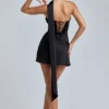 Rochie mini din satin cu gât drapat Anastasia, negru Rochie mini din satin cu gât drapat Anastasia, negru