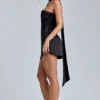 Rochie mini din satin cu gât drapat Anastasia, negru Rochie mini din satin cu gât drapat Anastasia, negru