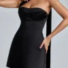 Rochie mini din satin cu gât drapat Anastasia, negru Rochie mini din satin cu gât drapat Anastasia, negru