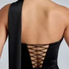 Rochie mini din satin cu gât drapat Anastasia, negru Rochie mini din satin cu gât drapat Anastasia, negru