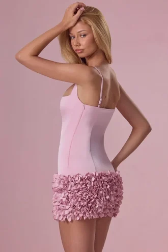 Rochie mini din satin Zelia în roz pudrat