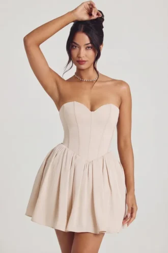 Rochie mini din tul cu corset Emeline, culoare ivoriu