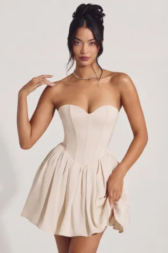 Rochie mini din tul cu corset Emeline, culoare ivoriu