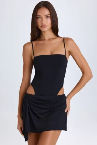 Rochie mini drapată cu decupaje Shiloh, negru
