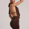 Rochie mini drapată cu guler Kael, culoare maro ciocolată Rochie mini drapată cu guler Kael, culoare maro ciocolată