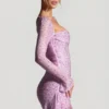 Rochie mini drapată cu guler în formă de glugă, cu ornamente, în roz bujor Rochie mini drapată cu guler în formă de glugă, cu ornamente, în roz bujor
