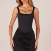 Rochie mini drapată cu șireturi Lia, negru Rochie mini drapată cu șireturi Lia, negru