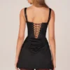 Rochie mini drapată cu șireturi Lia, negru Rochie mini drapată cu șireturi Lia, negru