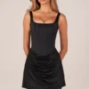 Rochie mini drapată cu șireturi Lia, negru Rochie mini drapată cu șireturi Lia, negru