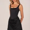 Rochie mini drapată cu șireturi Lia, negru Rochie mini drapată cu șireturi Lia, negru