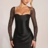 Rochie mini drapată cu mâneci lungi Clemmie, negru Rochie mini drapată cu mâneci lungi Clemmie, negru