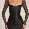 Rochie mini drapată cu mâneci lungi Clemmie, negru Rochie mini drapată cu mâneci lungi Clemmie, negru