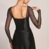Rochie mini drapată cu mâneci lungi Clemmie, negru Rochie mini drapată cu mâneci lungi Clemmie, negru
