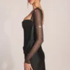 Rochie mini drapată cu mâneci lungi Clemmie, negru Rochie mini drapată cu mâneci lungi Clemmie, negru