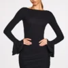 Rochie mini drapată cu mâneci lungi din modal cu nervuri Helena, negru Rochie mini drapată cu mâneci lungi din modal cu nervuri Helena, negru