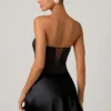 Rochie mini drapată, fără bretele, în linie A, cu ornamente, Eden, în negru Rochie mini drapată, fără bretele, în linie A, cu ornamente, Eden, în negru