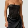 Rochie mini drapată, fără bretele, în linie A, cu ornamente, Eden, în negru Rochie mini drapată, fără bretele, în linie A, cu ornamente, Eden, în negru