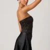 Rochie mini drapată, fără bretele, în linie A, cu ornamente, Eden, în negru Rochie mini drapată, fără bretele, în linie A, cu ornamente, Eden, în negru