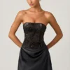 Rochie mini drapată, fără bretele, în linie A, cu ornamente, Eden, în negru Rochie mini drapată, fără bretele, în linie A, cu ornamente, Eden, în negru