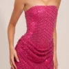 Rochie mini drapată, fără bretele, în linie A, cu ornamente, Mellie, în roz intens Rochie mini drapată, fără bretele, în linie A, cu ornamente, Mellie, în roz intens