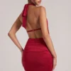 Rochie mini drapată Kael cu guler în roșu cireș Rochie mini drapată Kael cu guler în roșu cireș