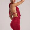 Rochie mini drapată Kael cu guler în roșu cireș Rochie mini drapată Kael cu guler în roșu cireș