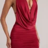 Rochie mini drapată Kael cu guler în roșu cireș Rochie mini drapată Kael cu guler în roșu cireș