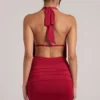 Rochie mini drapată Kael cu guler în roșu cireș Rochie mini drapată Kael cu guler în roșu cireș