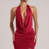 Rochie mini drapată Kael cu guler în roșu cireș Rochie mini drapată Kael cu guler în roșu cireș