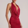 Rochie mini drapată Kael cu guler în roșu cireș Rochie mini drapată Kael cu guler în roșu cireș