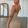 Rochie mini „Drop a Glint” cu ornamente, în culoarea aurie