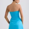 Rochie mini Efia din jersey elastic, cu drapaj și croi în A, în albastru aqua