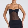 Rochie mini Eislyn cu panouri transparente și volane, în culoarea neagră Rochie mini Eislyn cu panouri transparente și volane, în culoarea neagră
