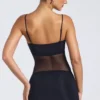 Rochie mini Eislyn cu panouri transparente și volane, în culoarea neagră Rochie mini Eislyn cu panouri transparente și volane, în culoarea neagră