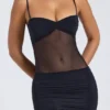 Rochie mini Eislyn cu panouri transparente și volane, în culoarea neagră Rochie mini Eislyn cu panouri transparente și volane, în culoarea neagră