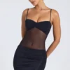 Rochie mini Eislyn cu panouri transparente și volane, în culoarea neagră Rochie mini Eislyn cu panouri transparente și volane, în culoarea neagră
