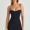 Rochie mini Emmy din modal, cu decolteu în formă de inimă și croi în A, în culoarea negru Rochie mini Emmy din modal, cu decolteu în formă de inimă și croi în A, în culoarea negru
