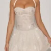 Rochie mini Felicity cu decolteu halter și tiv bufant, decorată, în culoarea ivoriu Rochie mini Felicity cu decolteu halter și tiv bufant, decorată, în culoarea ivoriu
