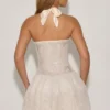 Rochie mini Felicity cu decolteu halter și tiv bufant, decorată, în culoarea ivoriu Rochie mini Felicity cu decolteu halter și tiv bufant, decorată, în culoarea ivoriu
