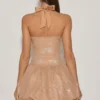 Rochie mini Felicity cu decolteu halter și tiv bufant, în culoarea Almond Rochie mini Felicity cu decolteu halter și tiv bufant, în culoarea Almond
