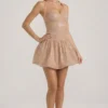 Rochie mini Felicity cu decolteu halter și tiv bufant, în culoarea Almond Rochie mini Felicity cu decolteu halter și tiv bufant, în culoarea Almond