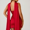 Rochie mini fără bretele, cu croi în A și detaliu eșarfă, model Camila, în roșu stacojiu