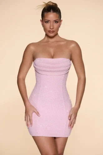 Rochie mini fără bretele cu guler cowl și decorațiuni Basel, culoare Blush Rochie mini fără bretele cu guler cowl și decorațiuni Basel, culoare Blush
