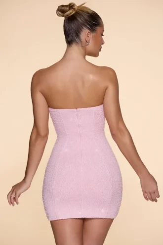 Rochie mini fără bretele cu guler cowl și decorațiuni Basel, culoare Blush Rochie mini fără bretele cu guler cowl și decorațiuni Basel, culoare Blush