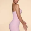 Rochie mini fără bretele cu guler cowl și decorațiuni Basel, culoare Blush