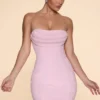 Rochie mini fără bretele cu guler cowl și decorațiuni Basel, culoare Blush