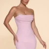 Rochie mini fără bretele cu guler cowl și decorațiuni Basel, culoare Blush