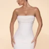 Rochie mini fără bretele cu guler cowl și ornamente Basel, culoare Ivory Rochie mini fără bretele cu guler cowl și ornamente Basel, culoare Ivory