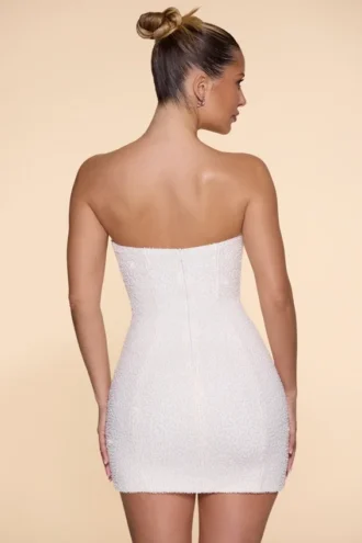 Rochie mini fără bretele cu guler cowl și ornamente Basel, culoare Ivory Rochie mini fără bretele cu guler cowl și ornamente Basel, culoare Ivory